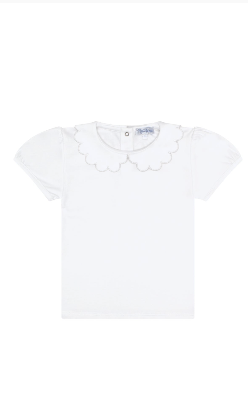 Nella Scallops Short Sleeve Tee White Trim