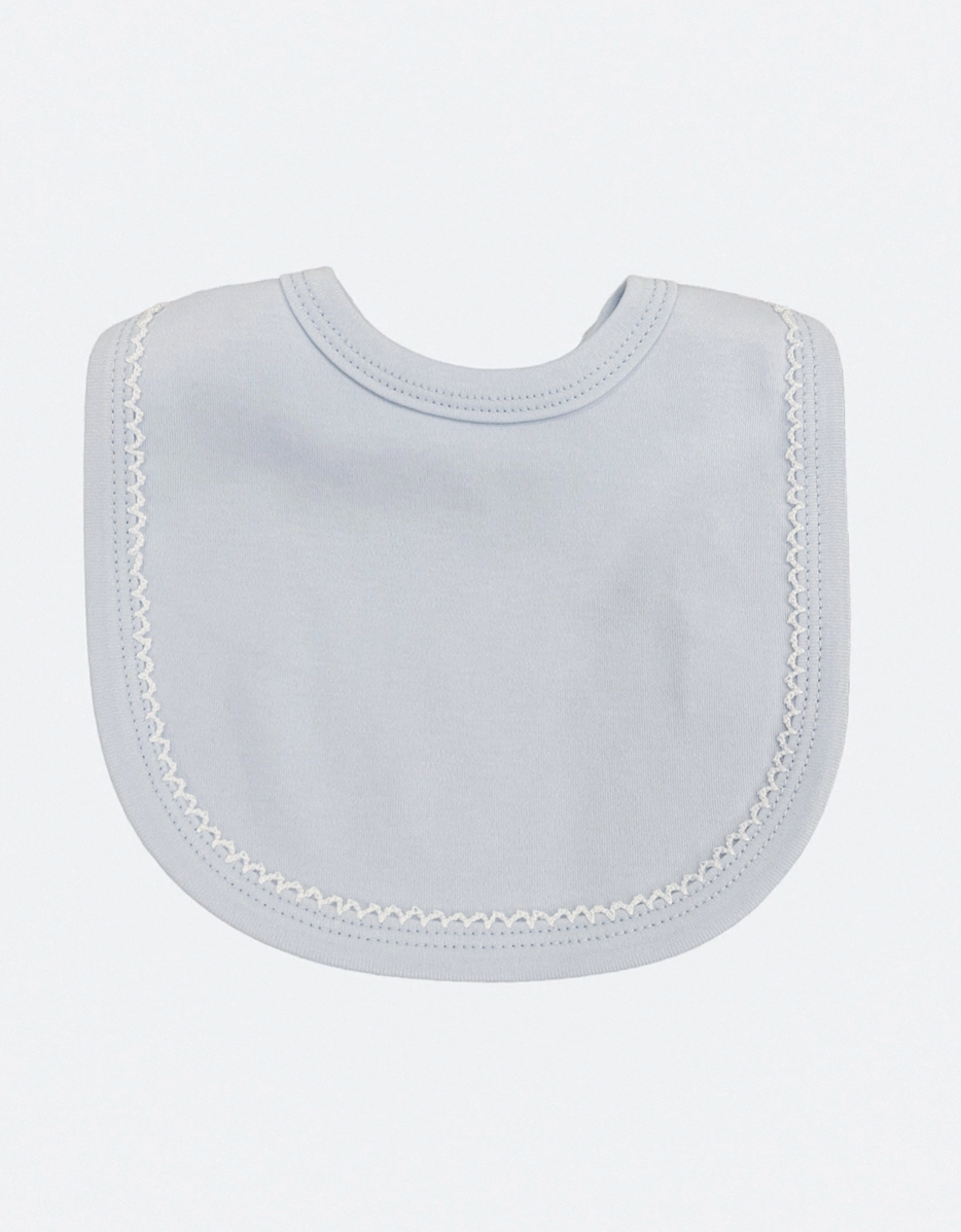 Picot Trimmed Bib- Light Blue W/White Trim