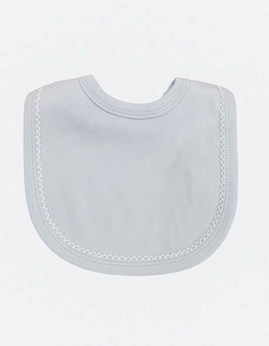 Picot Trimmed Bib- Light Blue W/White Trim