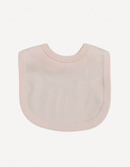 Picot Trimmed Bib- Light Pink W/White Trim