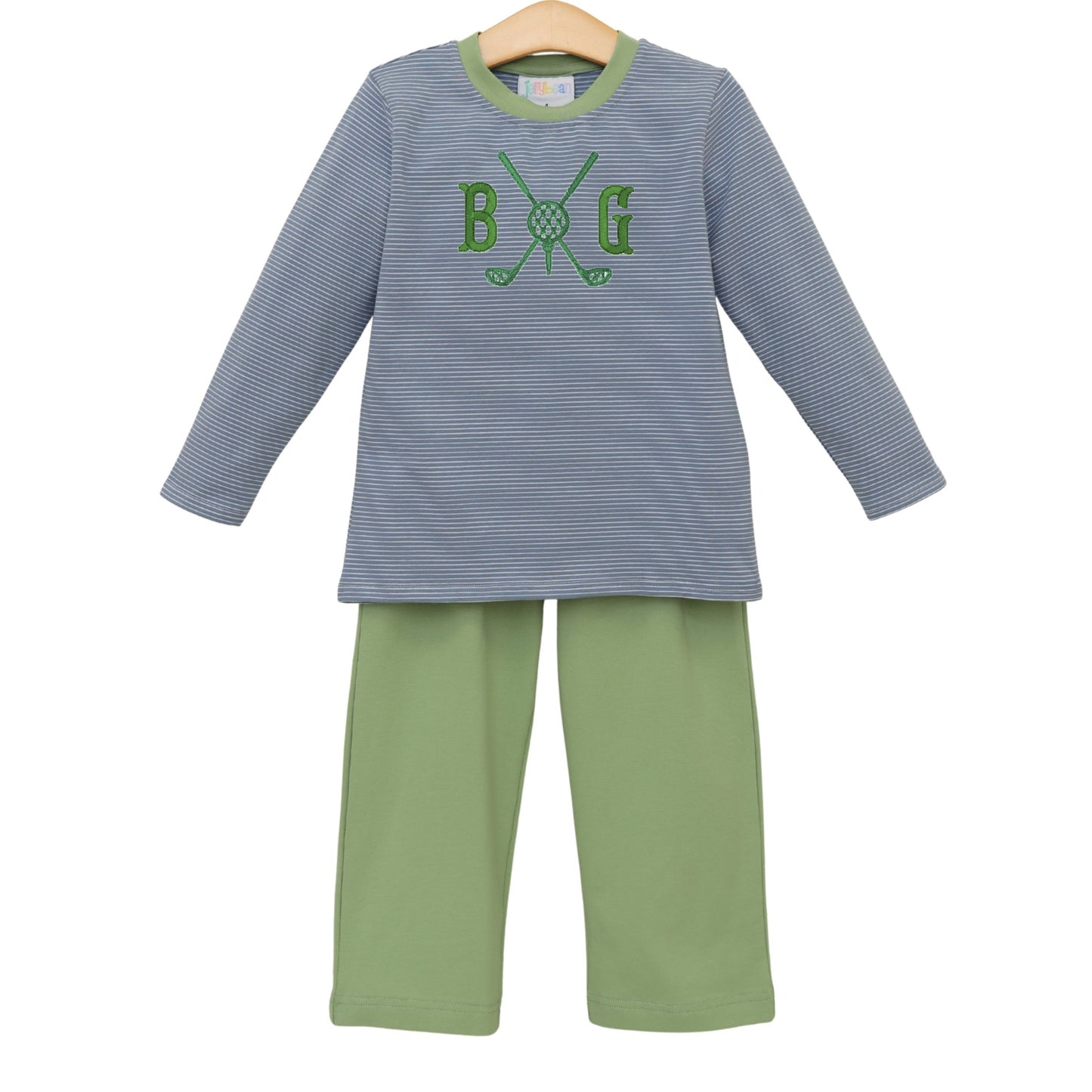 Thomas Pants Set- Dusty Blue Stripe/Sage