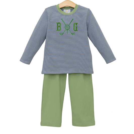 Thomas Pants Set- Dusty Blue Stripe/Sage