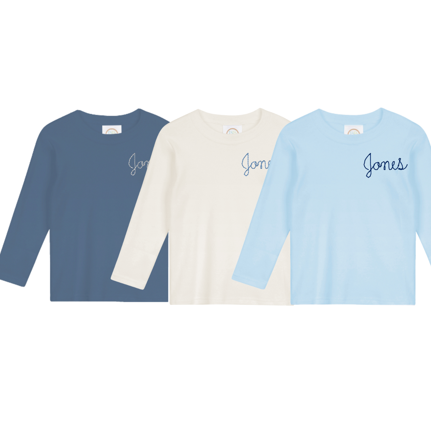 T Shirt Pack- Simple Cursive/print Names (Left Chest Monogram)
