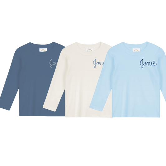 T Shirt Pack- Simple Cursive/print Names (Left Chest Monogram)