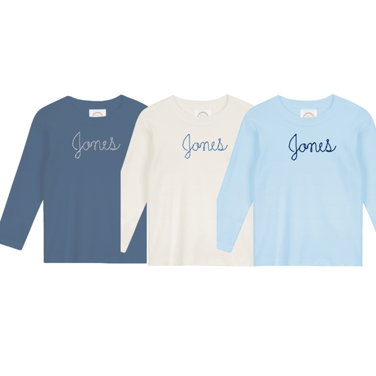 T Shirt Pack- Simple Cursive/print Names (Larger Center Chest Monogram)