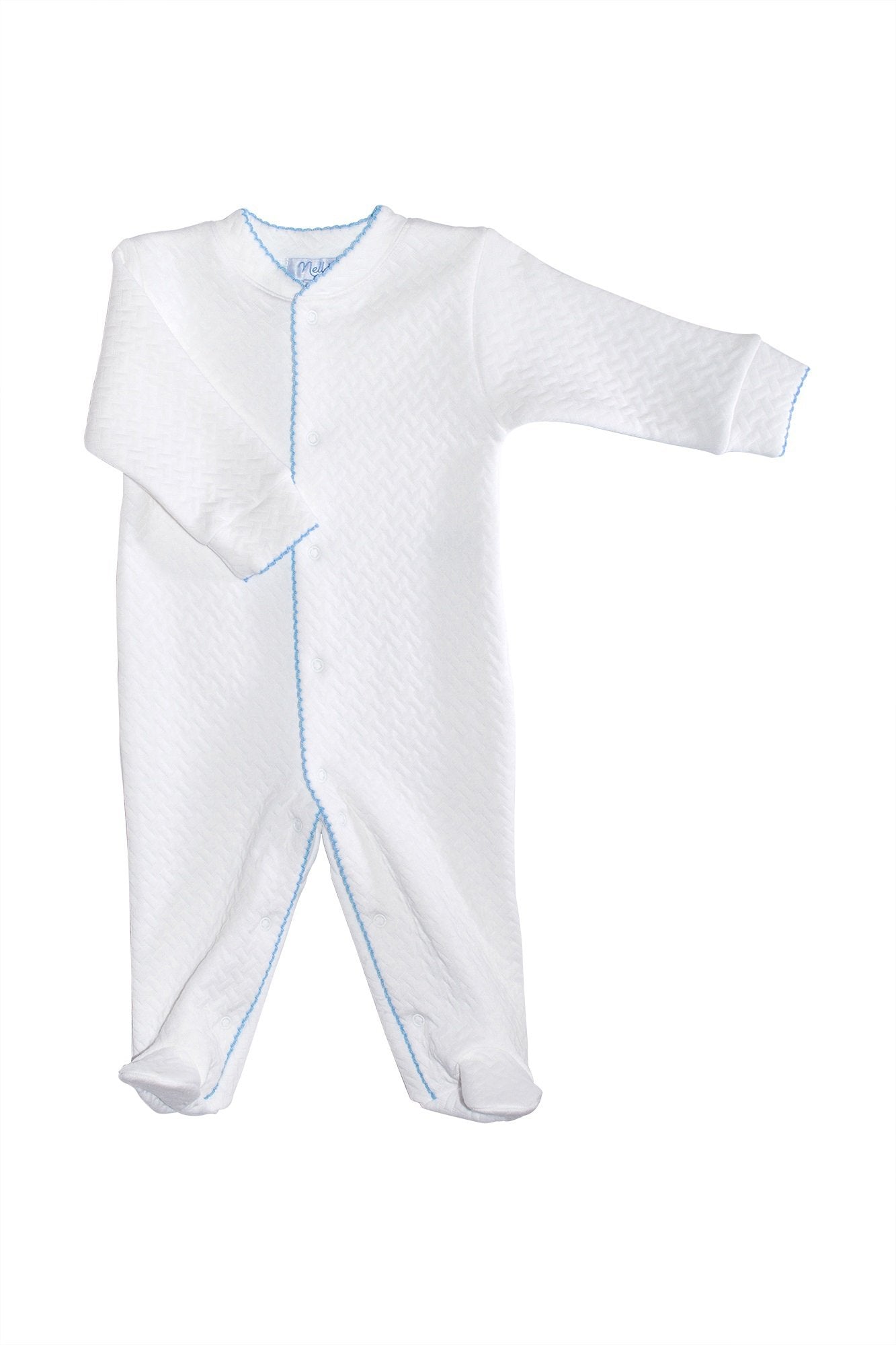 Basket Weave Baby Footie, Blue Trim