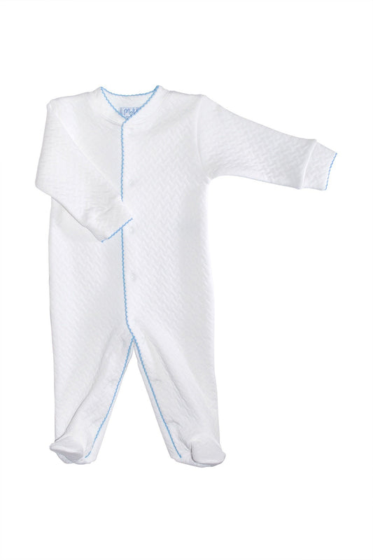 Basket Weave Baby Footie, Blue Trim