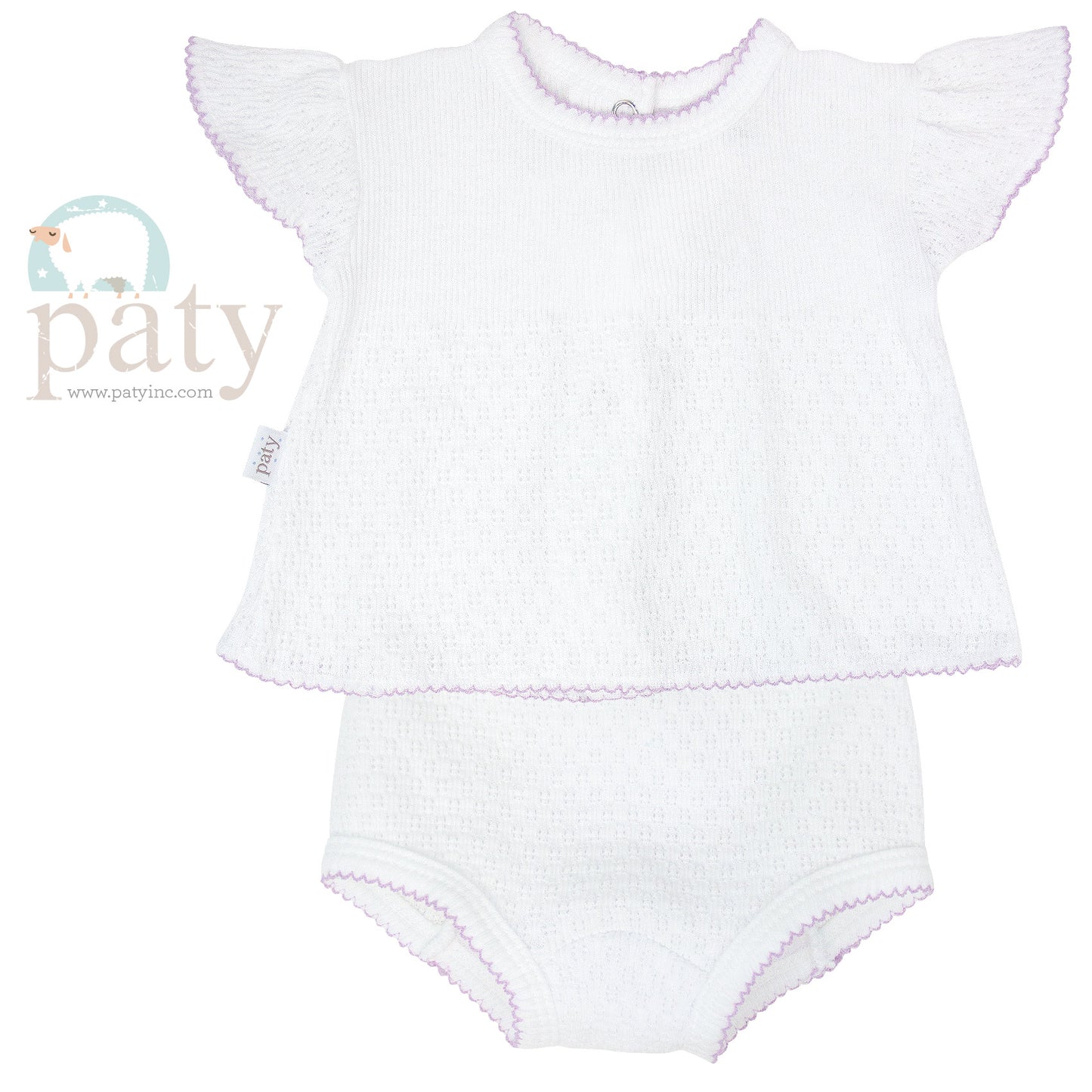 Flutter Sleeve Diaper Set-Lavender Trim