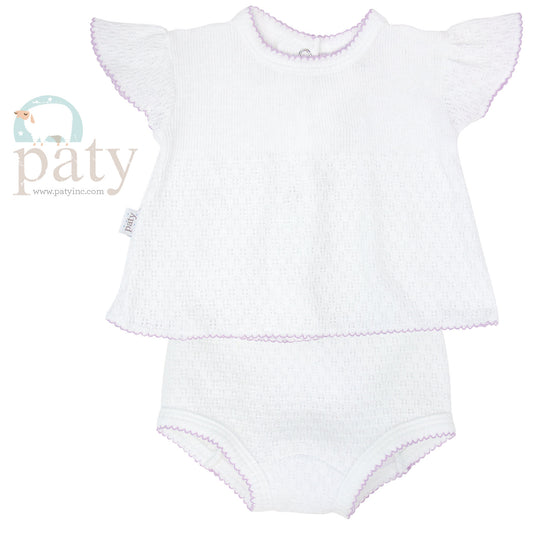 Flutter Sleeve Diaper Set-Lavender Trim