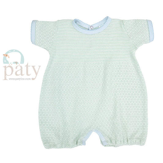 Short Sleeve Bubble Romper- Mint with Blue Piping
