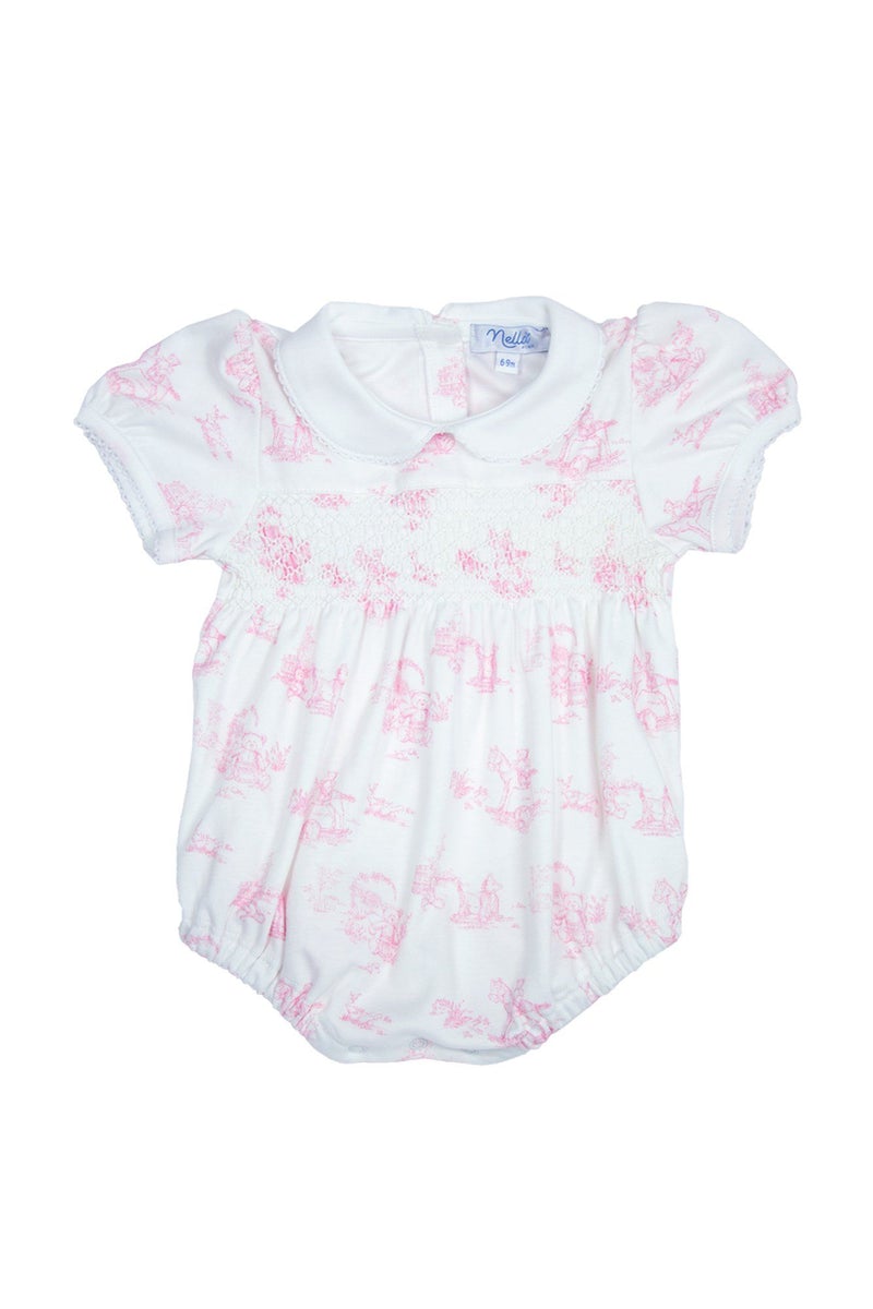 Pink Toile Smocked Bubble