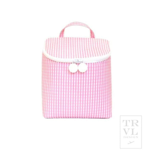 Insulated Bottle Bag- Pink Gingham