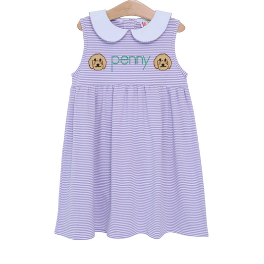 Charlotte Sleeveless Dress- Lavender Stripe