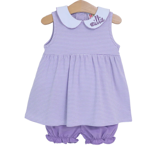 Charlotte Sleeveless Bloomer Set- Lavender Stripe