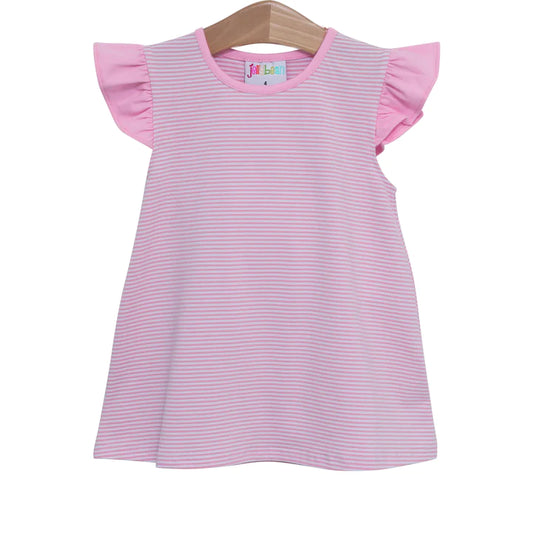 Olivia Flutter Top- Light Pink Stripe